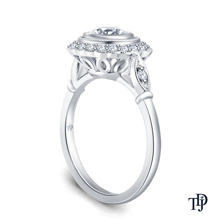 14K White Gold Halo Accents With Intricate Milgrain Design Setting 0.25ct Center Diamond Side View