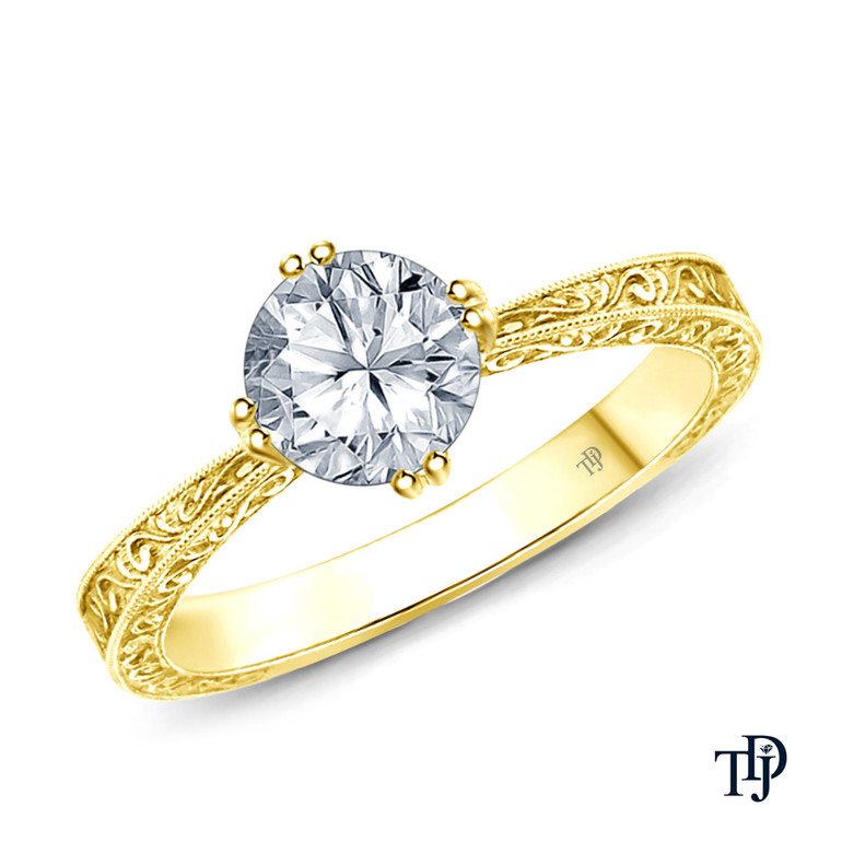 14K Yellow Gold Tapered Double Prong Scroll Design Setting 0.25ct Center Diamond Top View