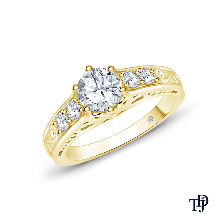 14K Yellow Gold Scroll Filigree Accent Diamond Engagement Ring 0.25ct Center Diamond Top View