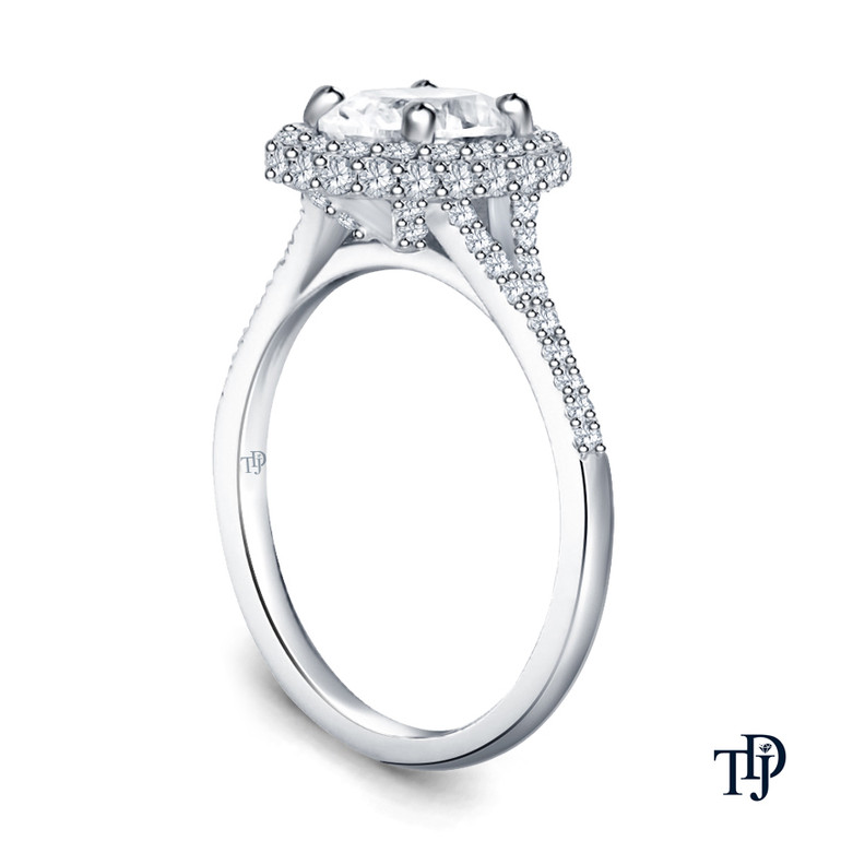 14K White Gold Pave Set Side and Halo Accents Engagement Ring 0.25ct Center Diamond Side View