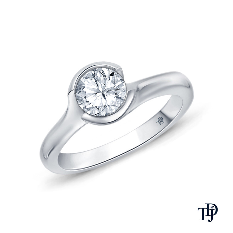 14K White Gold Cascade Waves Style Engagement Ring 0.25ct Center Diamond Side View