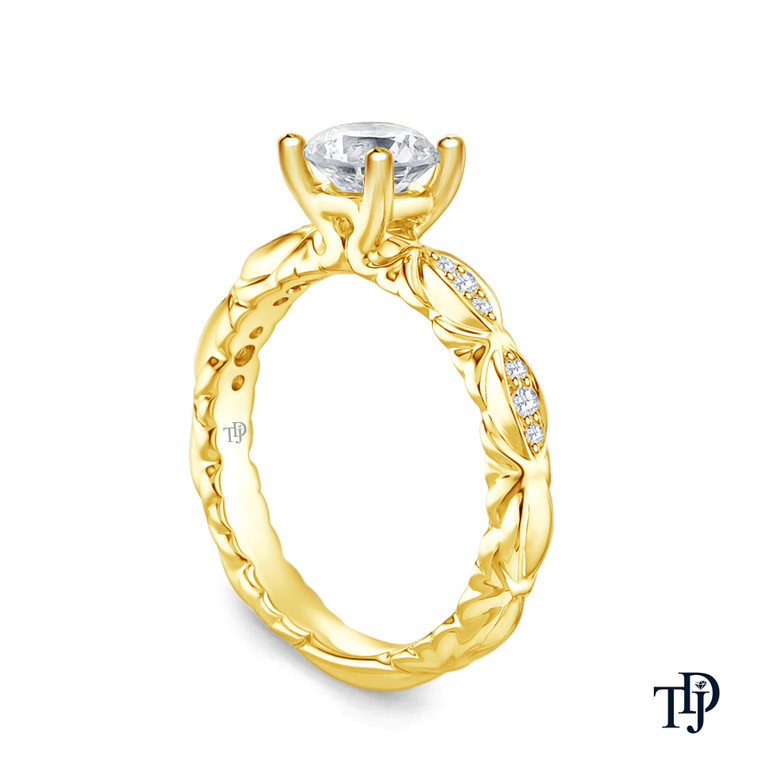 14K Yellow Gold Unique Marquise Design Engagement Ring 0.25ct Center Diamond Side View