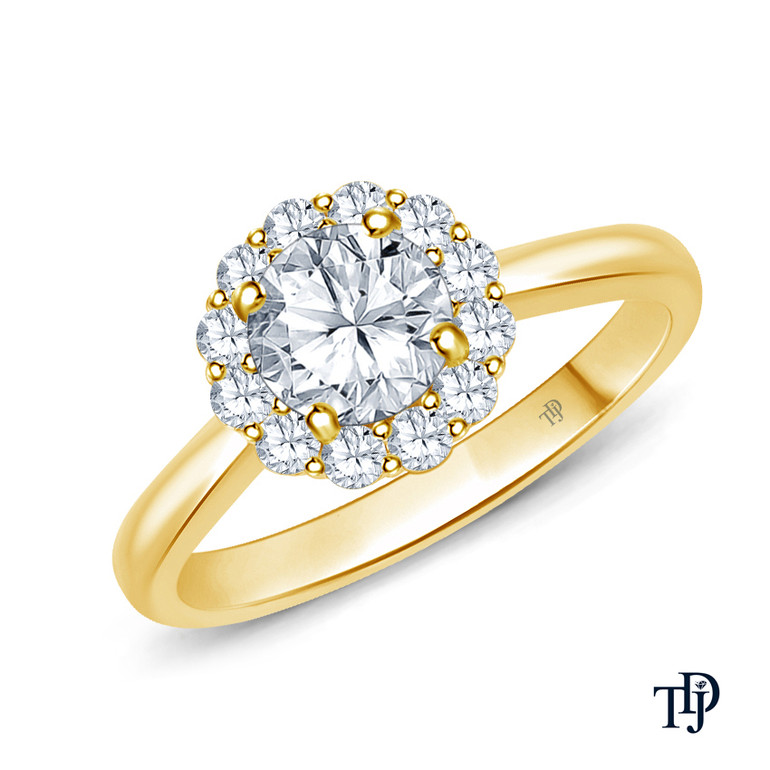 14K Yellow Gold Flower Inspired Halo Accents Engagement Ring Semi Mount Top View