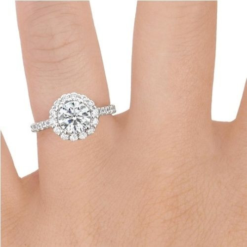 14K White Gold An Antique Scroll Design Three Stone Engagement Ring Semi Mount Finger View