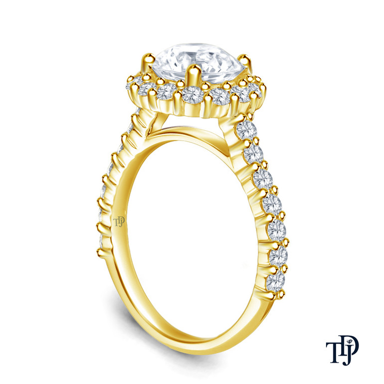 14K Yellow Gold An Antique Scroll Design Three Stone Engagement Ring Semi Mount Side View