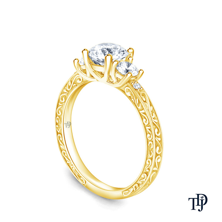 14K Yellow Gold Floral Petal Design Diamond Engagement Ring Semi Mount Side View