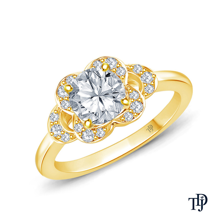 14K Yellow Gold Solitaire Ring Claw Prong Flower Petal Basket Design Semi Mount Top View