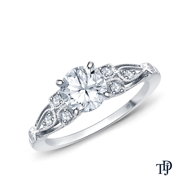 14K White Gold A Vintage Milgrain Style Diamond Engagement Ring Semi Mount Top View