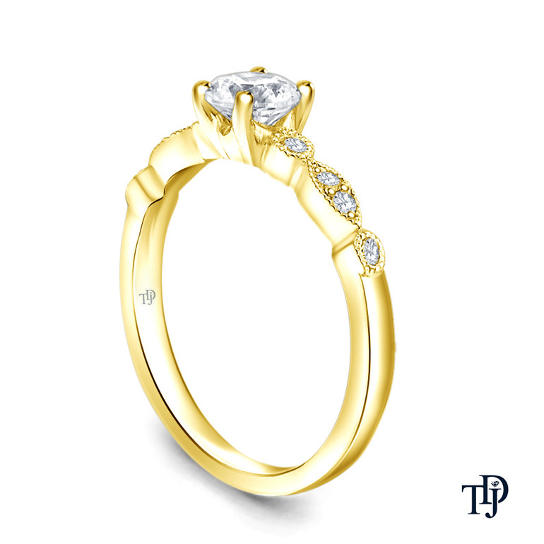 14K Yellow Gold Halo Accents With Intricate Milgrain Design Setting Semi Mount Side View