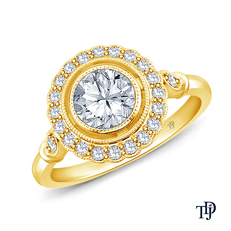 14K Yellow Gold Kite Shape French Pave Set Halo Accents Setting Semi Mount Top View