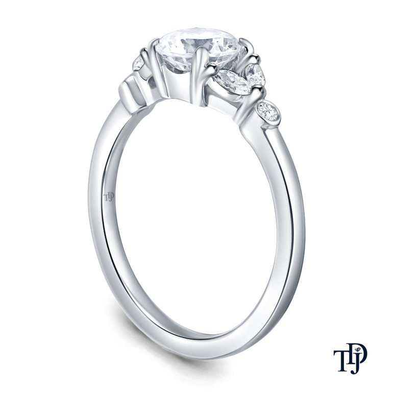 14K White Gold Nature Inspired Leave Design Marquise and Round Side Stones Engagement Ring Semi Mount Side View