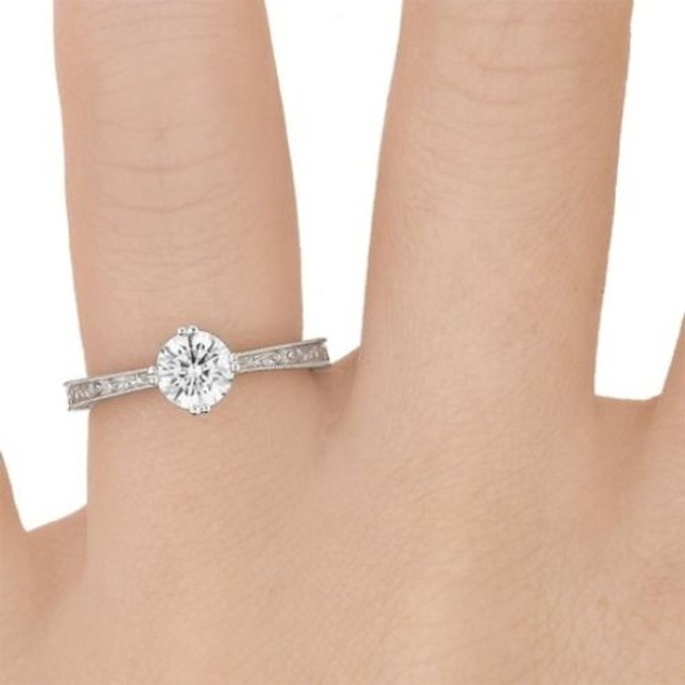 14K White Gold Tapered Double Prong Scroll Design Setting Semi Mount Finger View