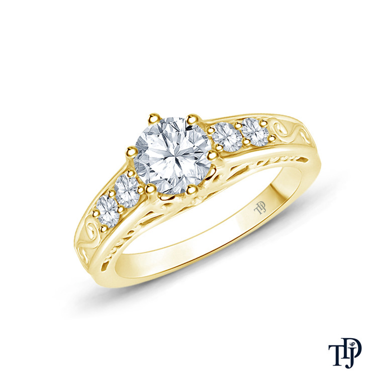 14K Yellow Gold Scroll Filigree Accent Diamond Engagement Ring Semi Mount Top View