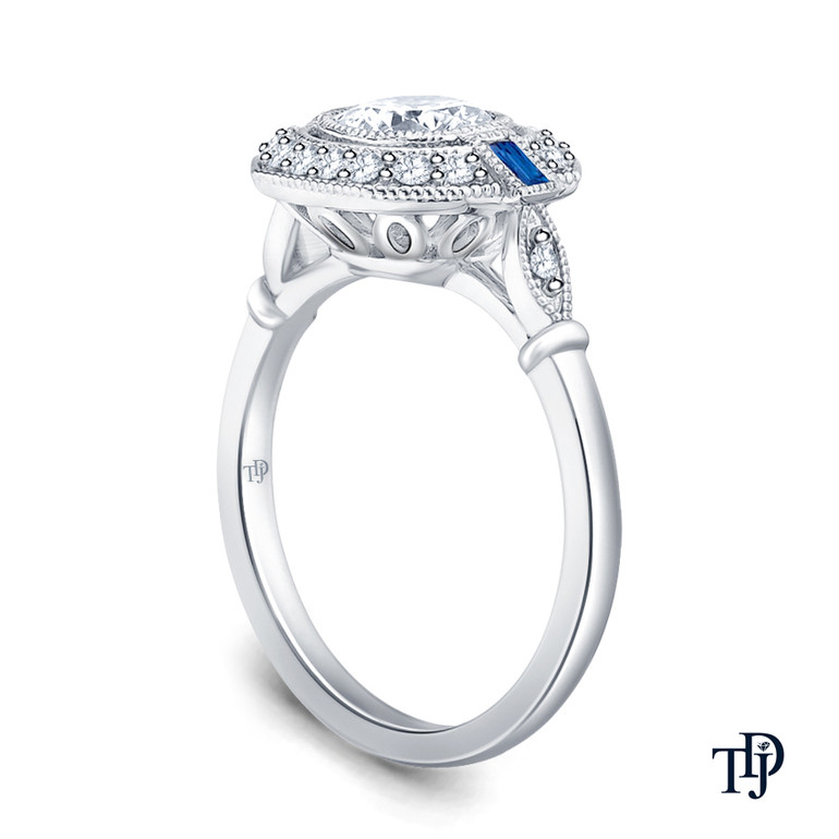 14K White Gold Emerald Sapphire Accents Milgrain Design Vintage Ring Semi Mount Side View
