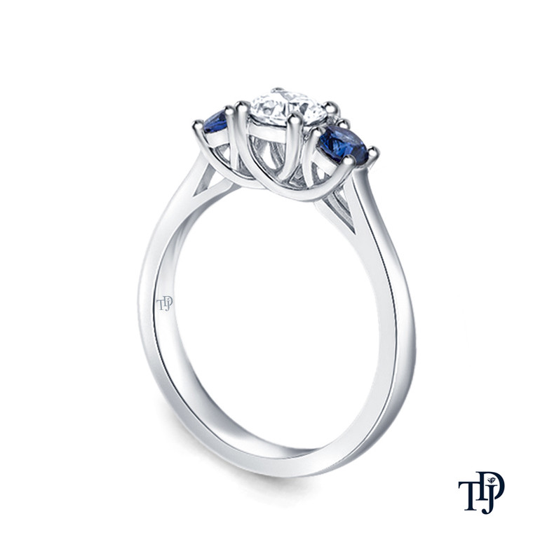 14K White Gold Sapphire Side Stones Three Stone Engagement Ring Semi Mount Side View