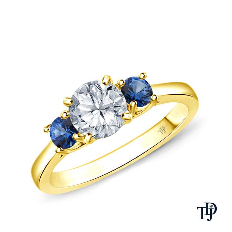 14K Yellow Gold Sapphire Side Stones Three Stone Engagement Ring Semi Mount Top View