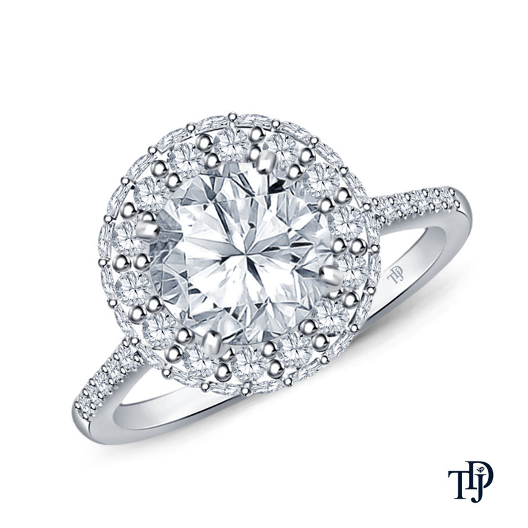 14K White Gold Pave Set Side and Halo Accents Engagement Ring Semi Mount Top View