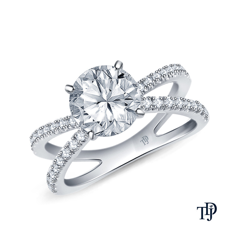 14K White Gold Dual Band Accent Diamond Engagement Ring Semi Mount Top View