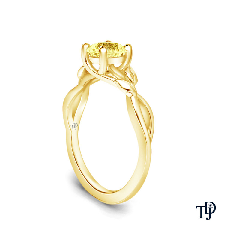 14K Yellow Gold Interwine Budding Style Nature Inspired Solitaire Ring Yellow Sapphire Side View