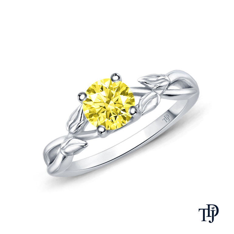 14K White Gold Interwine Budding Style Nature Inspired Solitaire Ring Yellow Sapphire Top View