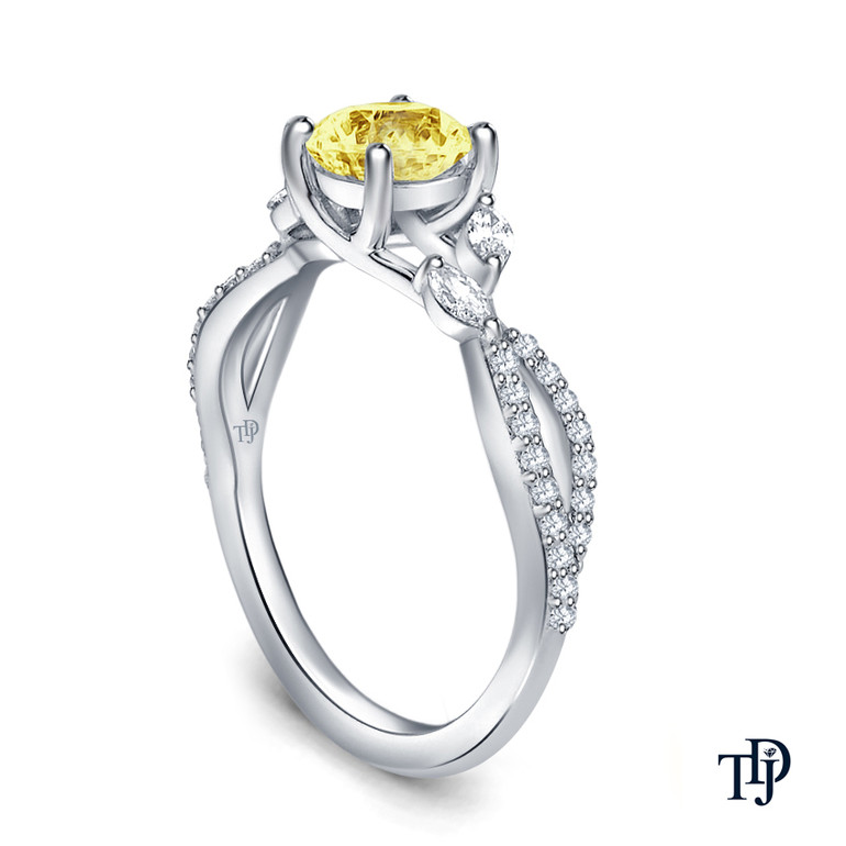 14K White Gold A Vine Inspired Marquise and Round Bud Diamond Engagement Ring Yellow Sapphire Side View