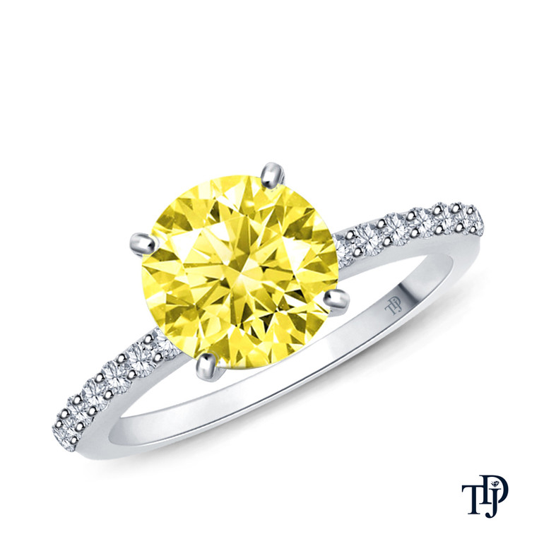 14K White Gold Half Way Accents Diamond Engagement Ring Yellow Sapphire Top View