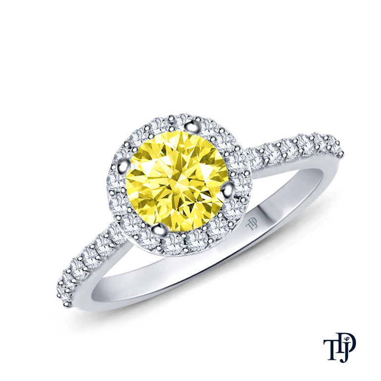 14K White Gold A Beautiful Halo Diamond Engagement Ring Yellow Sapphire Top View