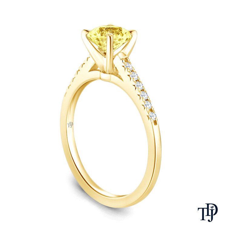 14K Yellow Gold Cathedral Pave Diamond Engagement Ring Yellow Sapphire Side View