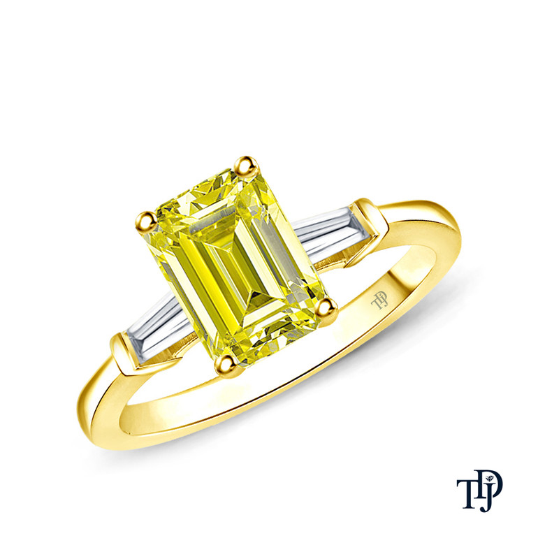 14K Yellow Gold Tapered Style Baguette Side Stones Engagement Ring Yellow Sapphire Top View