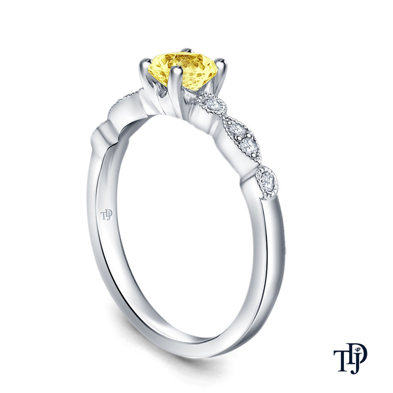 14K White Gold A Marquise Style Setting With Detailed Milgrain Yellow Sapphire Side View