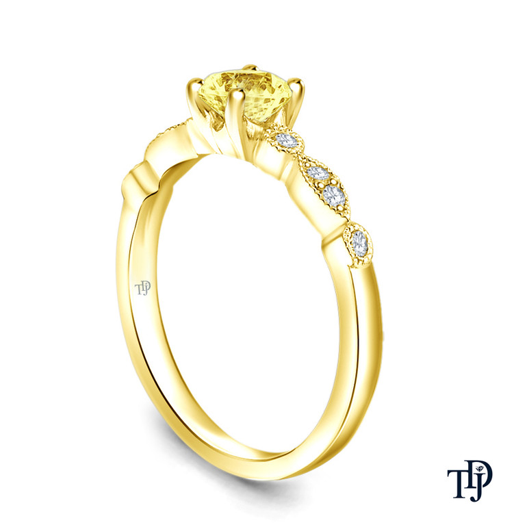 14K Yellow Gold A Marquise Style Setting With Detailed Milgrain Yellow Sapphire Side View