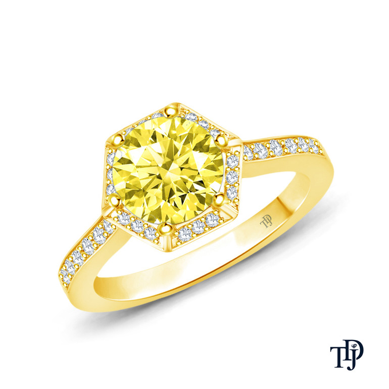 14K Yellow Gold Enchanting Hexagonal Halo Accent Ring Yellow Sapphire Top View