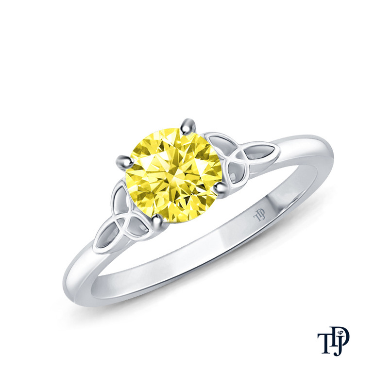 14K White Gold Romancing Love Knot Diamond Solitaire Ring Yellow Sapphire Top View