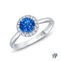 14K White Gold Flower Inspired Halo Accents Engagement Ring Blue Sapphire Top View