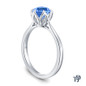 14K White Gold Solitaire Ring Claw Prong Flower Petal Basket Design Blue Sapphire Side View
