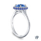 14K White Gold Vibrant Sapphires and Halo Diamond Accents Setting Blue Sapphire Side View