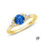 14K Yelow Gold Nature Inspired Leave Design Marquise and Round Side Stones Engagement Ring Blue Sapphire Top View