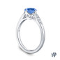 14K White Gold Milgrain Detail Flower Diamond Engagement Ring Blue Sapphire Side View
