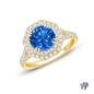 14K Yellow Gold Split Shank Octagenol Double Halo Accents Setting Blue Sapphire Top View