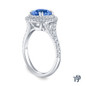 14K White Gold Split Shank Double Halo Accents Engagement Ring Blue Sapphire Side View