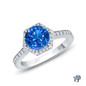 14K White Gold Enchanting Hexagonal Halo Accent Ring Blue Sapphire Top View