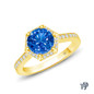 14K Yellow Gold Enchanting Hexagonal Halo Accent Ring Blue Sapphire Top View