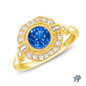 14K Yellow Gold Baguette & Round Accents Antique Diamond Engagement Ring Blue Sapphire Top View