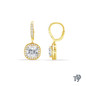 Cushion Halo Diamond Dangle Earrings 14K Yellow Gold Side View