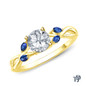 Marquise Blue Sapphire Accents - Leaves  and Vine Style Engagement Ring with Center Diamond Top View Yellow Gold