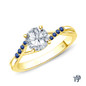 Delicate Tapered Pave Sapphire Engagement Ring with Center Diamond Top View Yellow Gold
