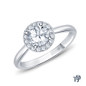 White Gold Flower Inspired Halo Accents Engagement Ring with Center Diamond Top View
