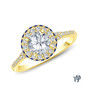 Yellow Gold Vibrant Sapphires and Halo Diamond Accents Setting with Center Diamond Top View