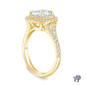 14K Yellow Gold Split Shank Double Halo Accents Engagement Ring 0.25ct Center Diamond Side View