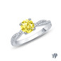 14K White Gold Twisted Shanks Scalloped Pave Set Engagement Ring Yellow Sapphire Top View